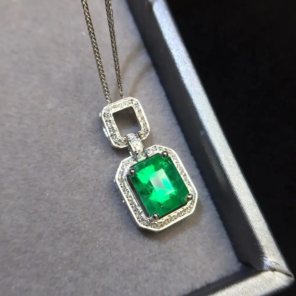 Fine Jewelry Certificate Real 18K White Gold AU750 Natural Green Emerald 1.72ct Gemstones Pendants for Women Necklace | Украшения и