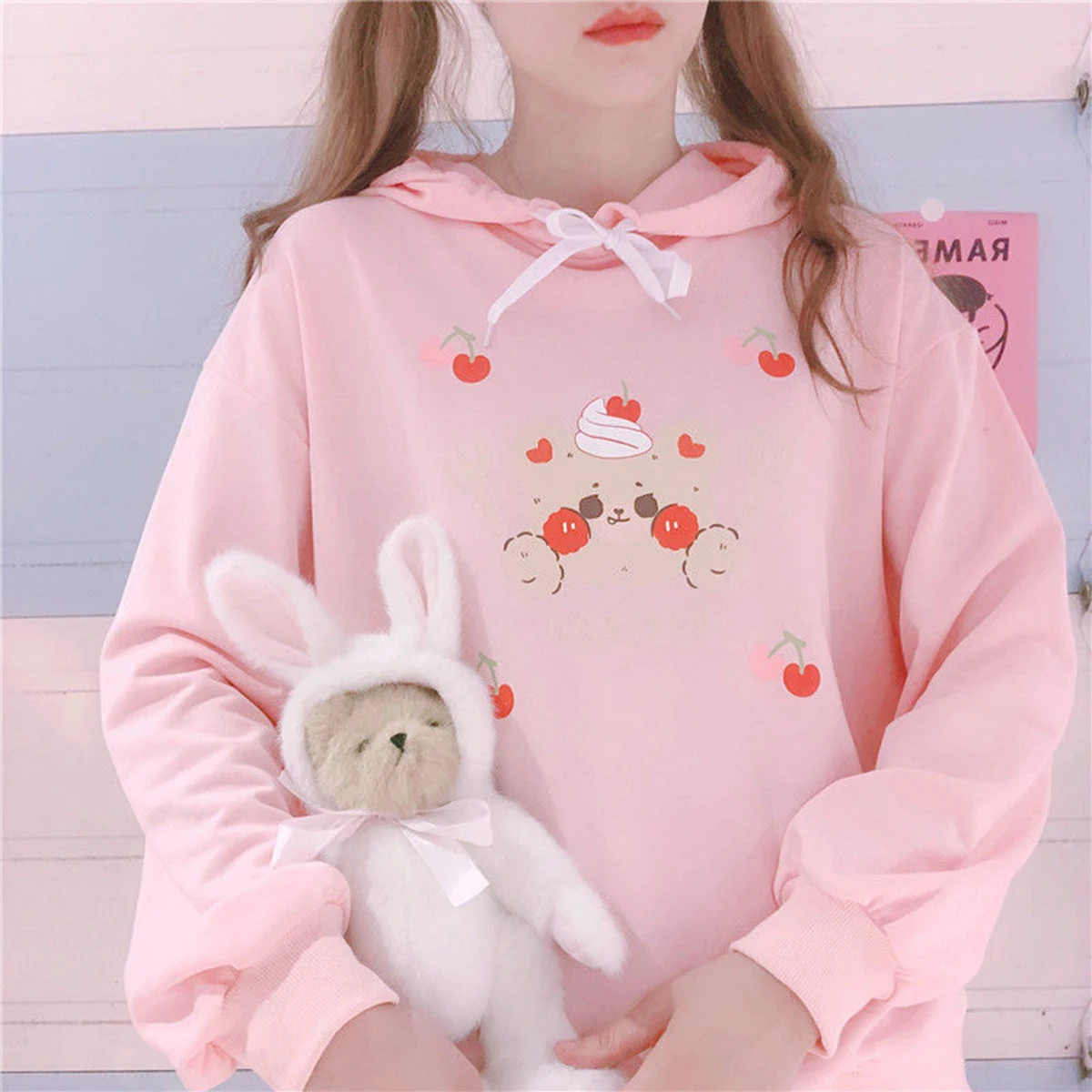 

Kawaii Cartoon Print Pink Hoodie Y2k Korean Fashion Oversized Long Sleeve Sweatshirt Preppy Style Women Tops Autumn 2021