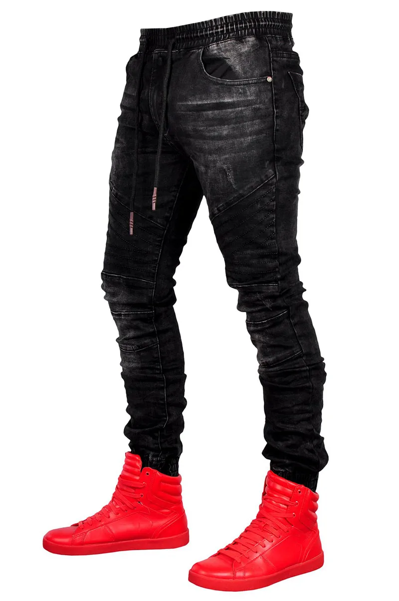 Men Black Jeans Fashion Slim Fit Elastic Waist Jogger Denim Jeans Hombre Casual Loose Hip Hop Denim Pants Pantalones Vaqueros