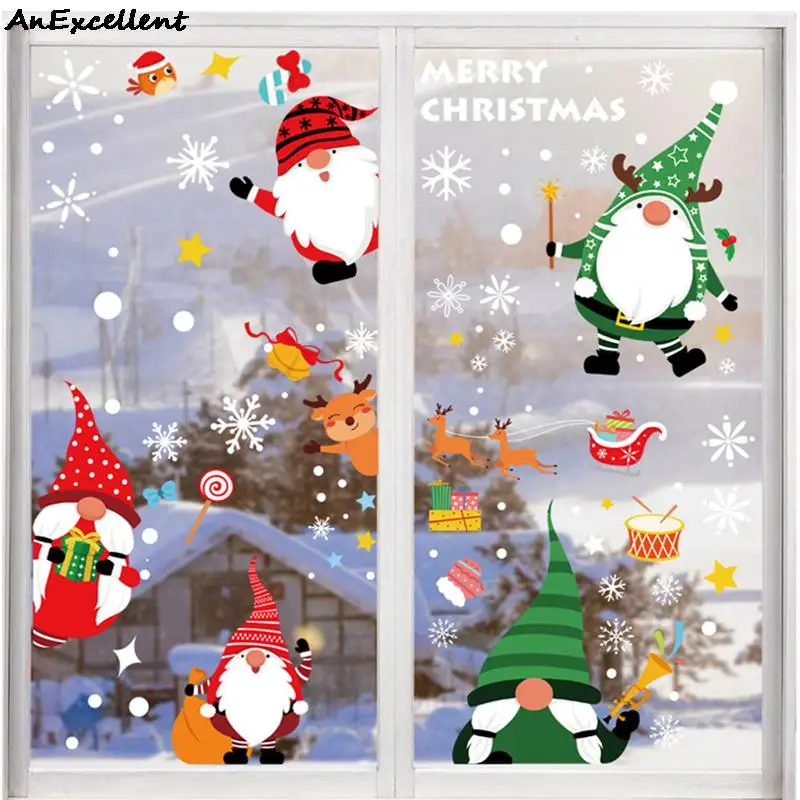 Рождественская настенная статическая наклейка s Санта-Клаус Олень елка окно