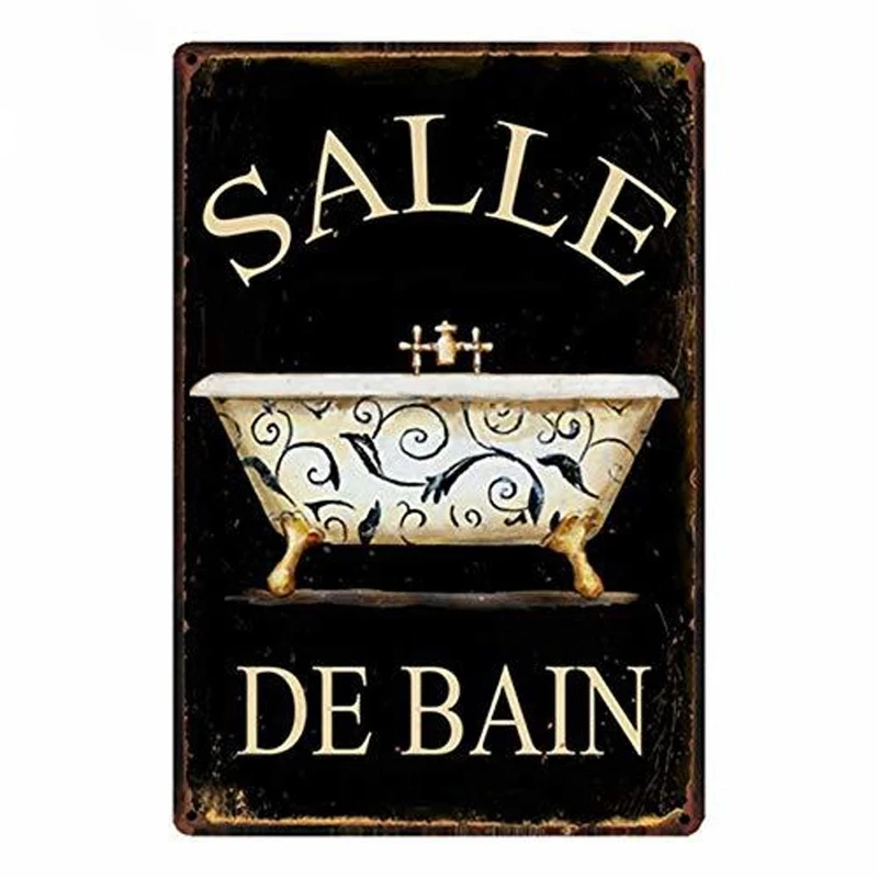

Salle De Bain Bathroom Metal Sign Shower Room Tin Poster Home Decor Bar Wall Art Iron Painting