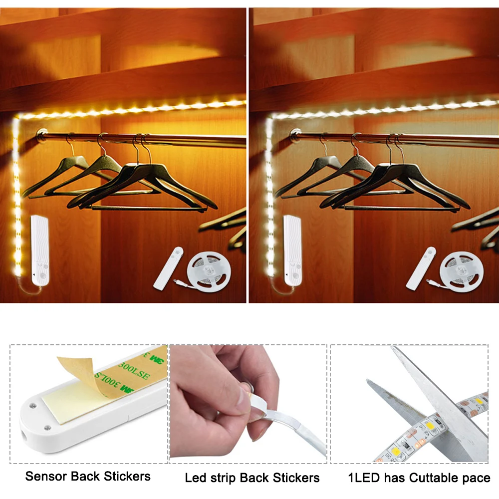 1/2/3 м Светодиодные ленты света движения PIR Сенсор Водонепроницаемый прихожей DIY