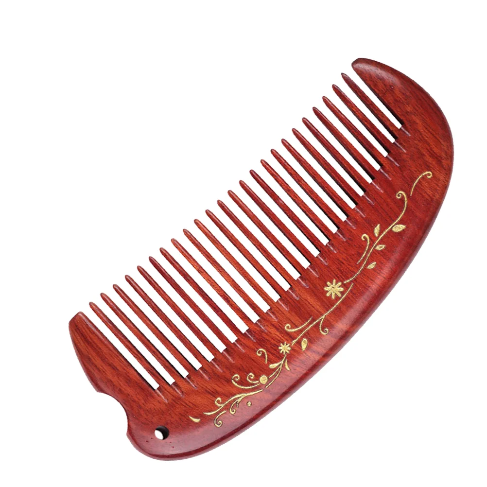 

Антистатическая деревянная расческа для волос в форме полумесяца, расческа для головы с цветочным узором для девушек и женщин (темно-красны...