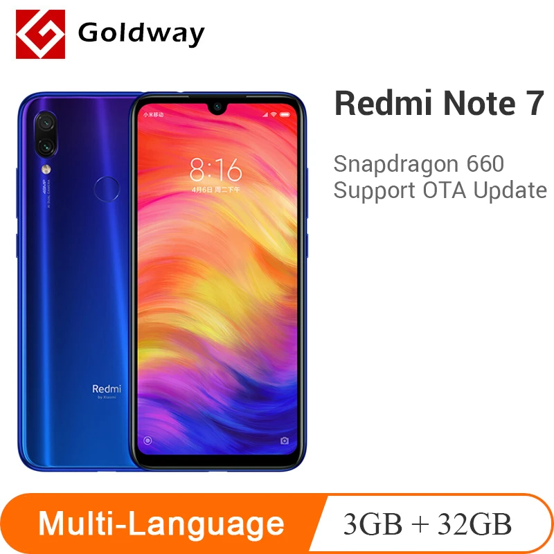 Оригинальный мобильный телефон Xiaomi Redmi Note 7 3 Гб ОЗУ 32 ПЗУ Восьмиядерный процессор