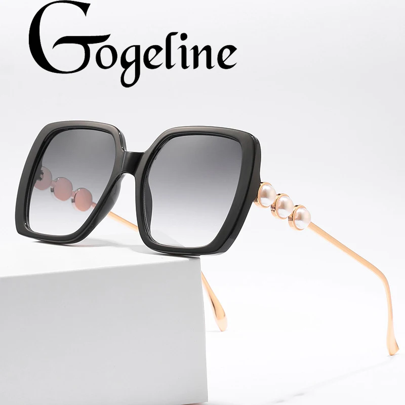 

2020 Sunglasses Women Fashion Square Pearl Luxury Oversized Vintage Brand Designer Cat Eye Sun Glasses UV400 Metal Frame