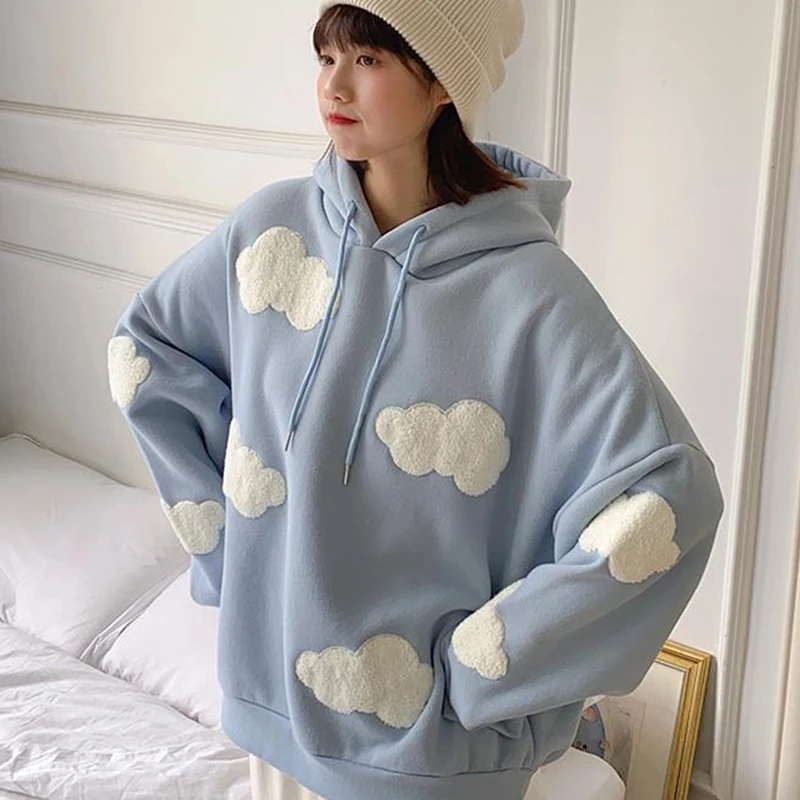 Autumn Winter Women Hoodies Thick Warm Female Fleece Hoodies Oversize Sweatshirt Tops Fashion Casual Ladies Girls Hooded Top