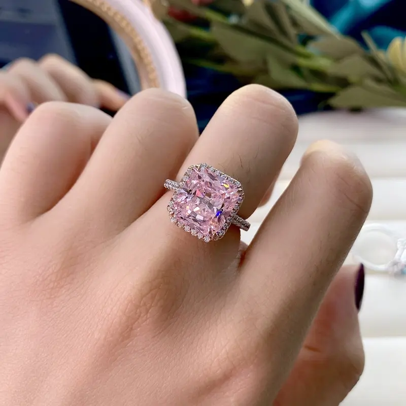 

Jazaz Fine 100% 925 Sterling Silver Pink High Carbon Diamond Bridal Ring Women Spark Wedding Engagement Anniversary Party B0701