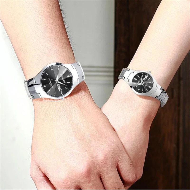 Часы браслет для влюбленных розовое золото нержавеющая сталь мужчин и женщин