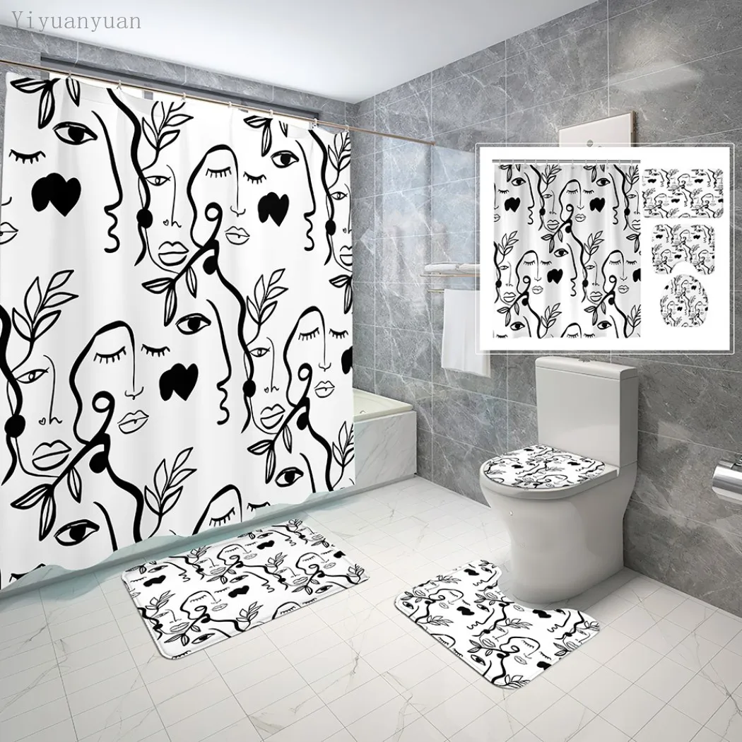 Economici Set Di Tende Da Doccia Per Pittura Astratta Di Arte Del Viso Tende Da Bagno Impermeabili Tappetino Da Bagno Coperchio Del Coperchio Del Water Tappeto Del Piedistallo Tappeto Per Vasca