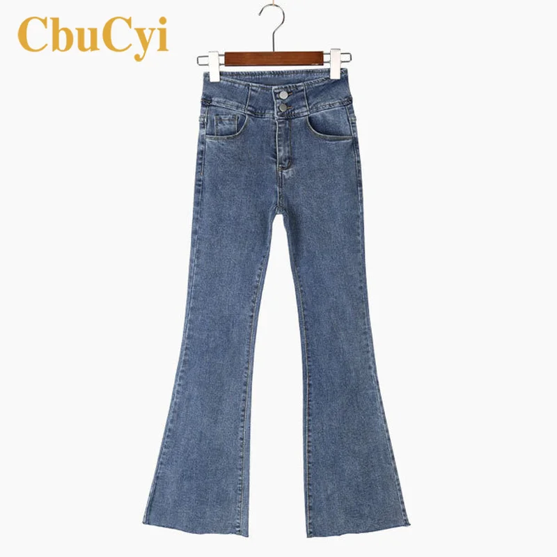 

Spring Women High Waist Flare Pants Double Breasted Distressed Jeans Trousers Womens Clothes Skinny Blue Mom Jeans Denim Pants