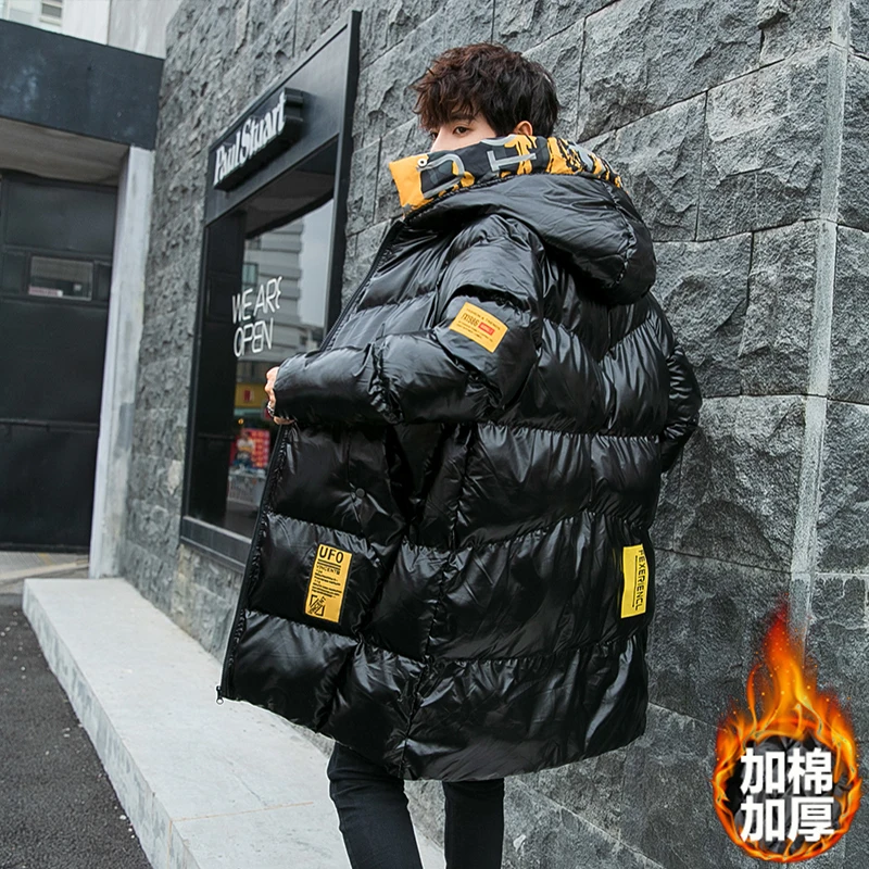 

Зимняя Толстая Теплая стеганая куртка M ~ 7XL, однотонная верхняя одежда средней длины, женское Яркое пальто с капюшоном