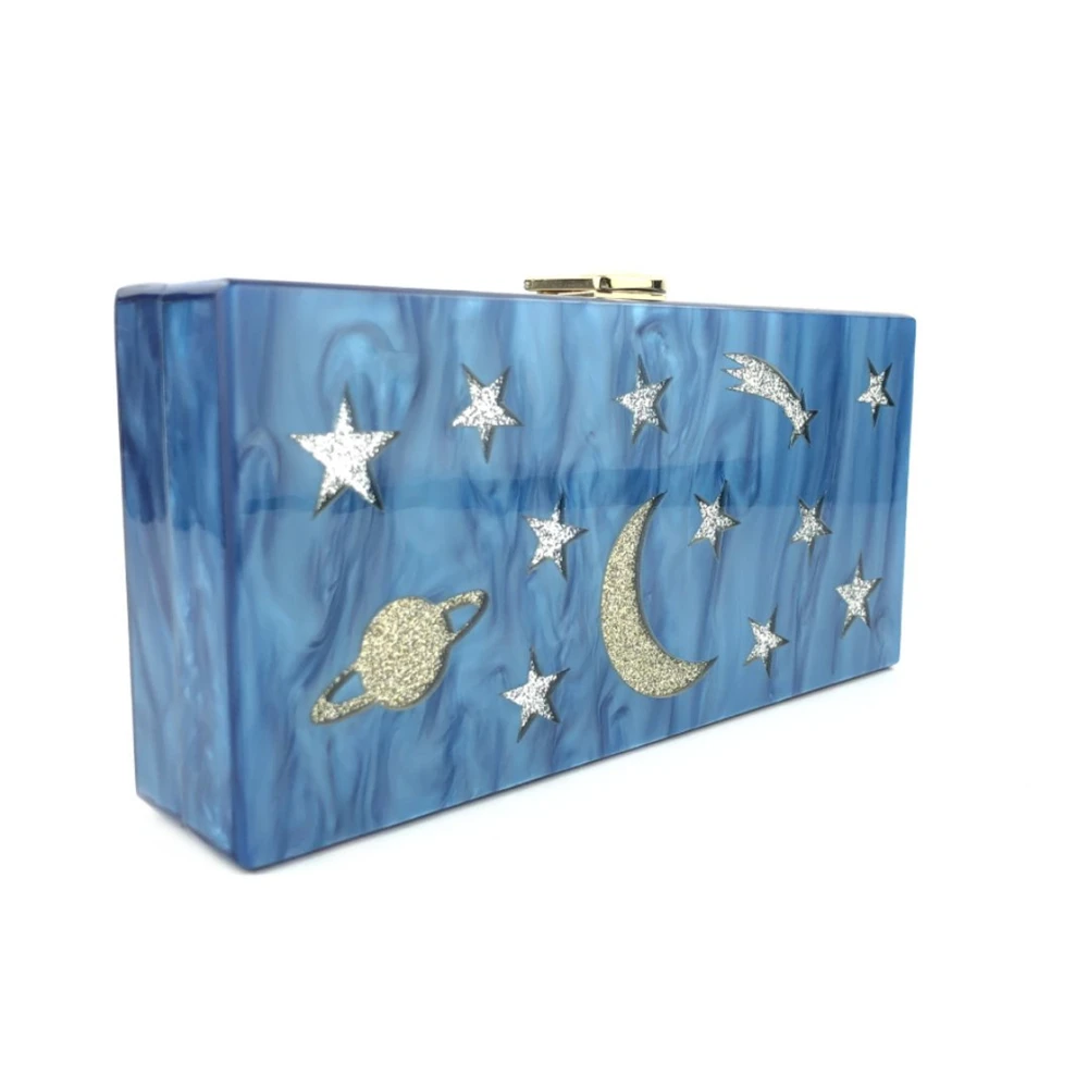 Новое дизайнерское синее платье с жемчугом и рисунком Луна Звезды пейзаж Акрил