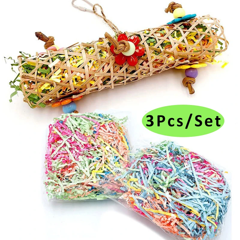 

Pet Bird Parrot Toys with 2 Bags Colorful Shred Paper Foot Beak Stuffing Foraging Toy Refill