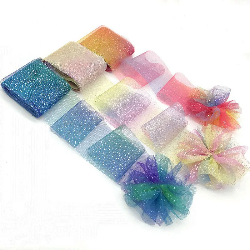 5 ярдов Красочные градиент пятно лента органзы Радуга Подарочная упаковка