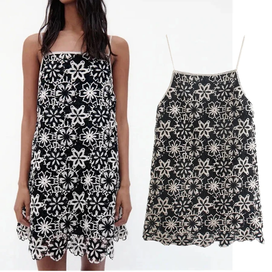 

Withered Summer Dress Women Indie Folk Vintage Jacquard Weave Crochet Hook Spaghetti Strapless Sexy Mini Dress Women Vestidos