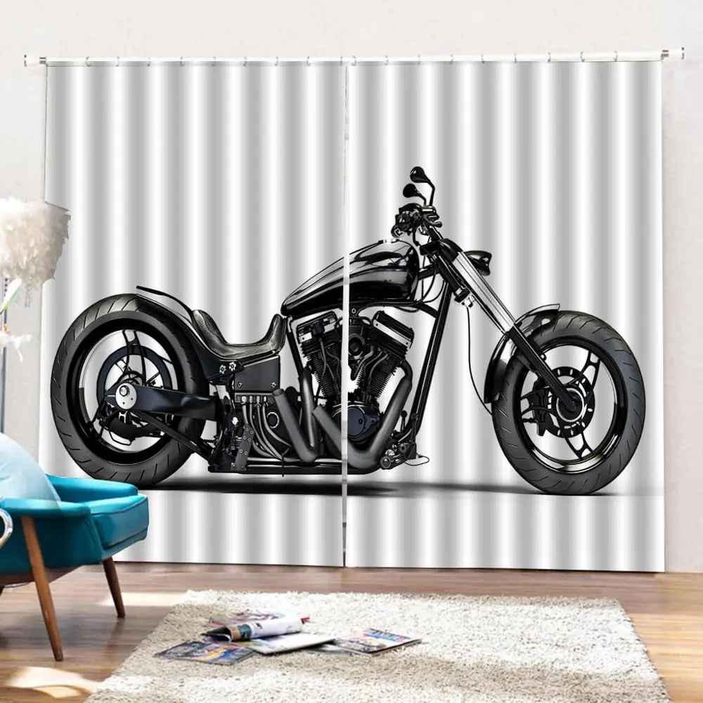 Custom Handsome Motorcycle Cool Man Curtain Print Photo For Living room Bedroom Blackout Window Drapes 2 Panels with Hooks | Дом и сад