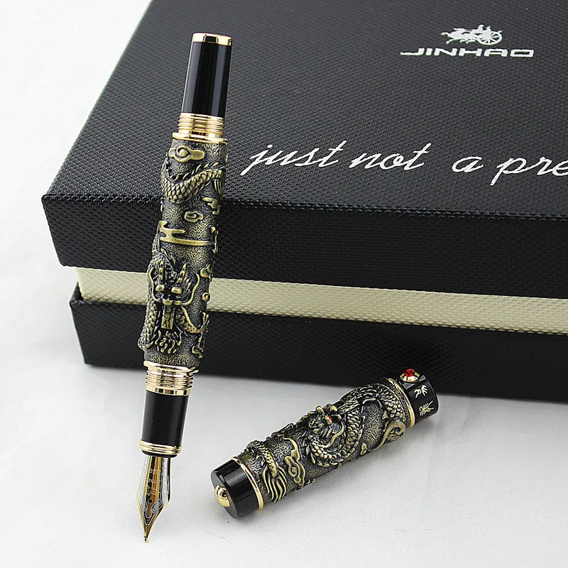 Jinhao двойной дракон/змеиная винтажная Роскошная авторучка/ручка держатель полностью Металлическая резьба тиснение Тяжелая Подарочная Ручка Коллекция