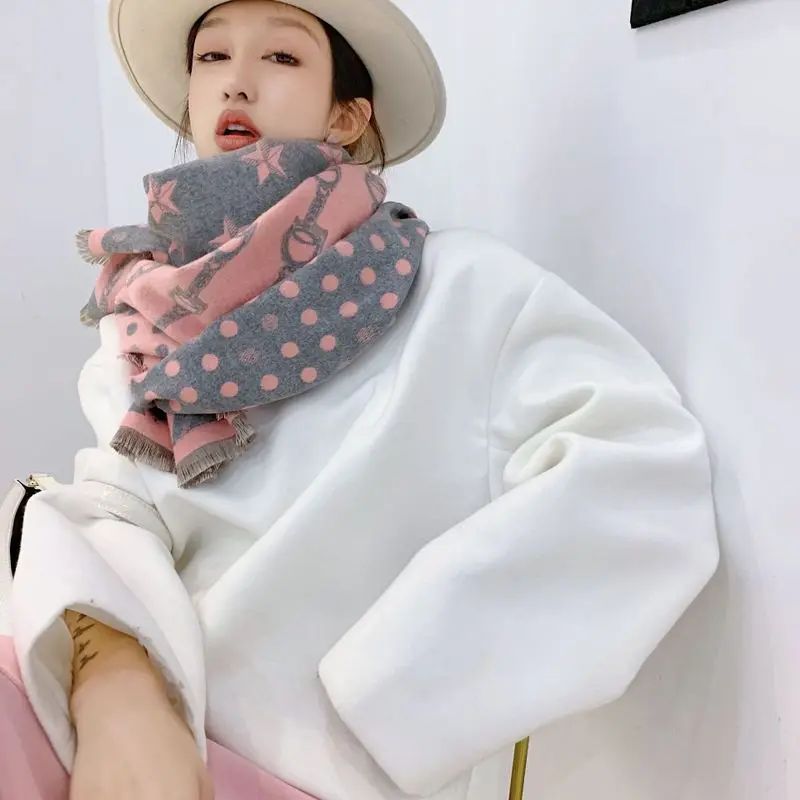 

2019 New Dot Double Sided Winter Women Cashmere Scarf Pashmina Shawls And Wraps Female Foulard Hijab Wool Stoles Head Scarves