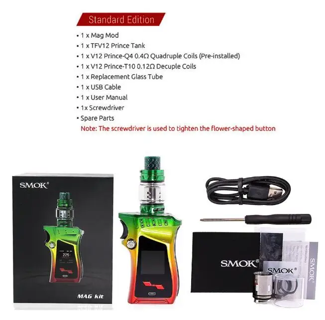 Resta Green Kit SMOK Mag Box Mod 225 Вт правый вейп электронная сигарета для атомайзера TFV12 PRINCE Tank V12 Prince испаритель катушка - Цвет: Resta Green Kit