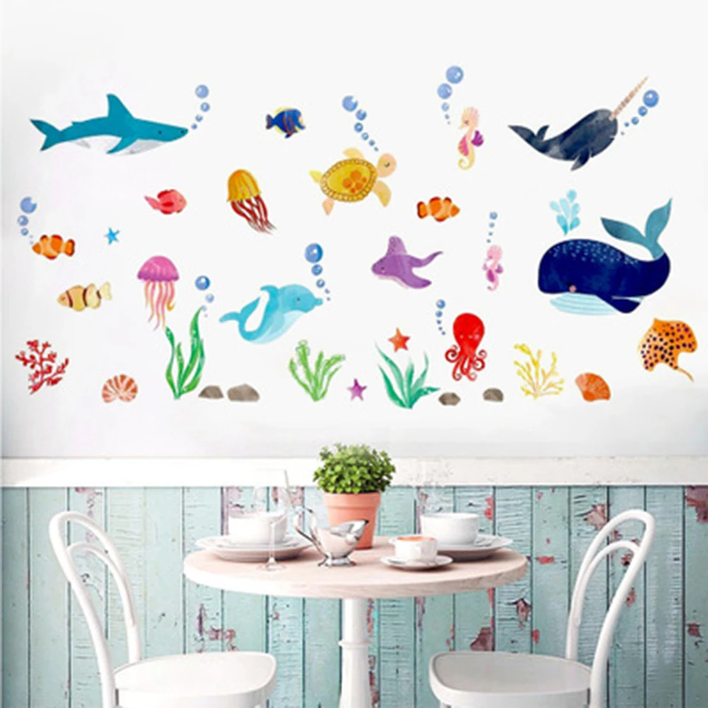 

PVC Cartoon Underwater World Wall Stickers Living Room Bedroom Children's Room Decor Wall, Door Mirror Smooth Place Wallsticker