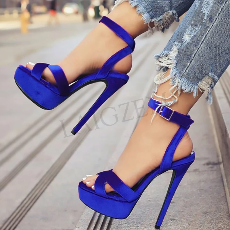 

LAIGZEM Women Sandals Heels Stiletto Heel Platform Velvet Heels Sandalia Pumps Summer Shoes Ladies Woman Laigzem Size 48 50 52