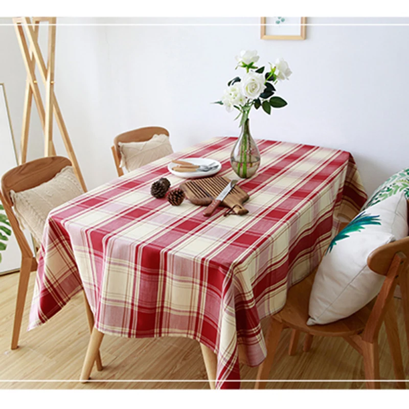 

Винтажная клетчатая полосатая скатерть из льняной хлопчатобумажной пряжи, окрашенная скатерть для обеденного стола, кухни, домашний декор, прямоугольная Пыленепроницаемая скатерть