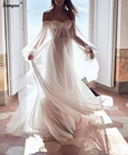 Женское ТРАПЕЦИЕВИДНОЕ свадебное платье It's yiiya, белое фатиновое платье с открытыми плечами и длинными рукавами на лето 2019