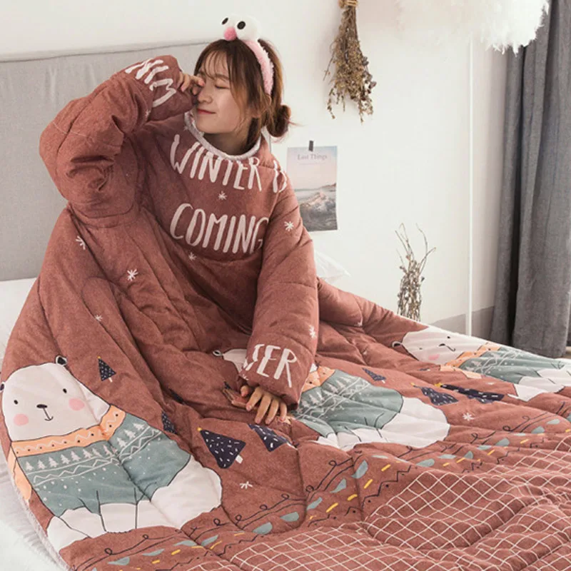 

1 Pcs Lazy Quilt with Sleeves Warm Thicken Blanket Multifunction for Home Winter Nap King Size Blankets Warm Comforter -35