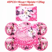Cute Minnie Party Supplies Pink Disposable Cup Plates Napkin Tableware Kids Minnie Mouse Birthday Party Decorations Tablecloth