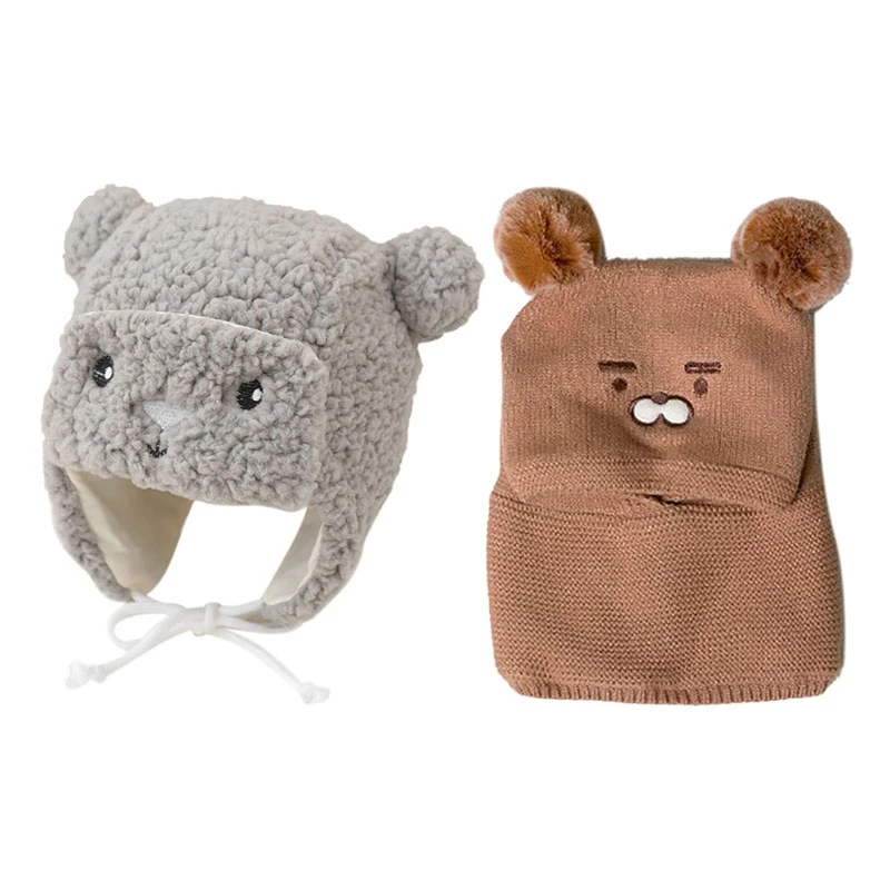 

2 шт., детская зимняя шапка, серо-коричневая