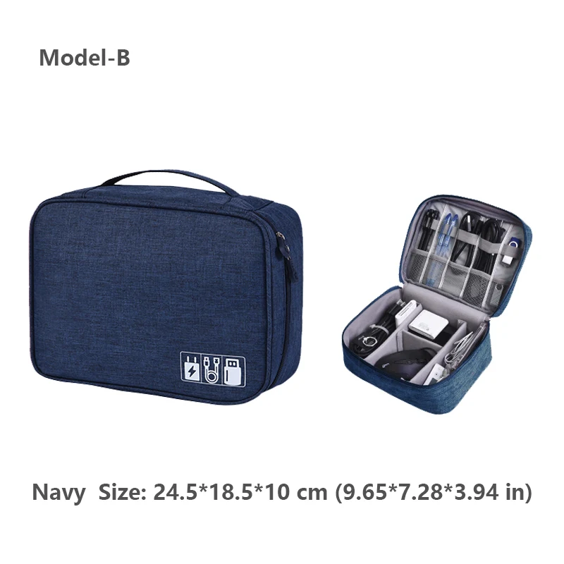 Model B Navy Сумка для проводов, органайзер для проводов, цифровая сумка, чехол для флешек, сумка для гаджетов, зарядки, органайзер для кабелей, чехол для наушников, хранение проводов, органайзер для электроники, домашнее хранение - Цвет: Model B Navy