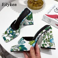 eilyken strange high heels women mules summer new square toe colorful pu leather ladies shoes woman slippers sexy party slides