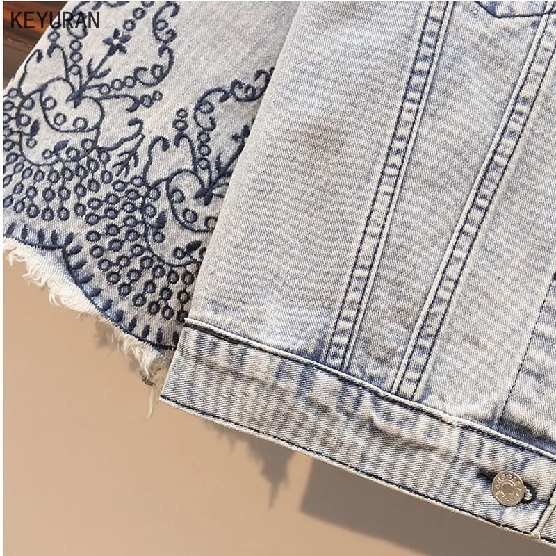 Женская джинсовая куртка с цветочной вышивкой повседневная шикарная свободная