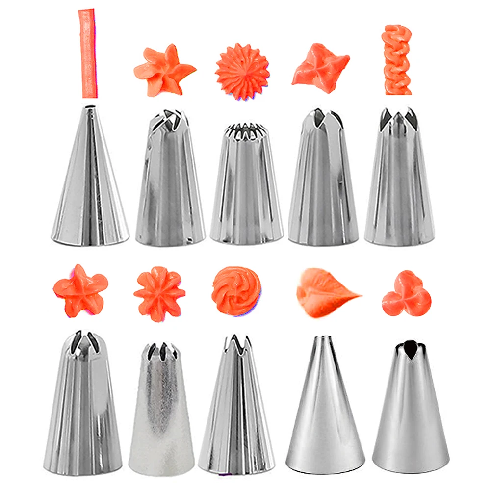 

18Pcs/Set Kitchen Accessories Icing Piping Cream Pastry Bag Stainless Steel Nozzle Set DIY Cake Decorating Tips Set