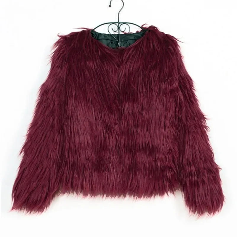RQ01Wine red Осенне-зимняя меховая куртка из искусственного меха, пальто, Повседневная теплая верхняя одежда с длинными рукавами, топы больших размеров, пальто без воротника - Цвет: RQ01Wine red