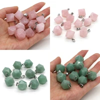 1pc new fashion natural stone pink quartz faceted pendant aventurine jades charms for jewelry making diy necklace earrings gift