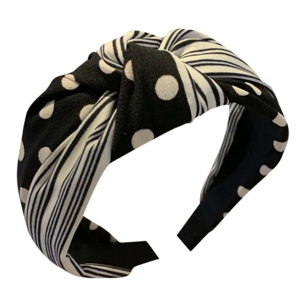 Милая повязка на голову в полоску горошек с крестиком простая элегантная женская