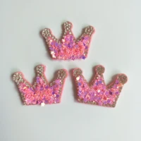 12pcslot 3 82 5cm sequin crown padded appliques for diy accessories craft handmade decoration