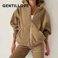 casual solid zipper hoodies and pants suits women velvet two pieces set casual spring streetwear tracksuits sport joggers outfit