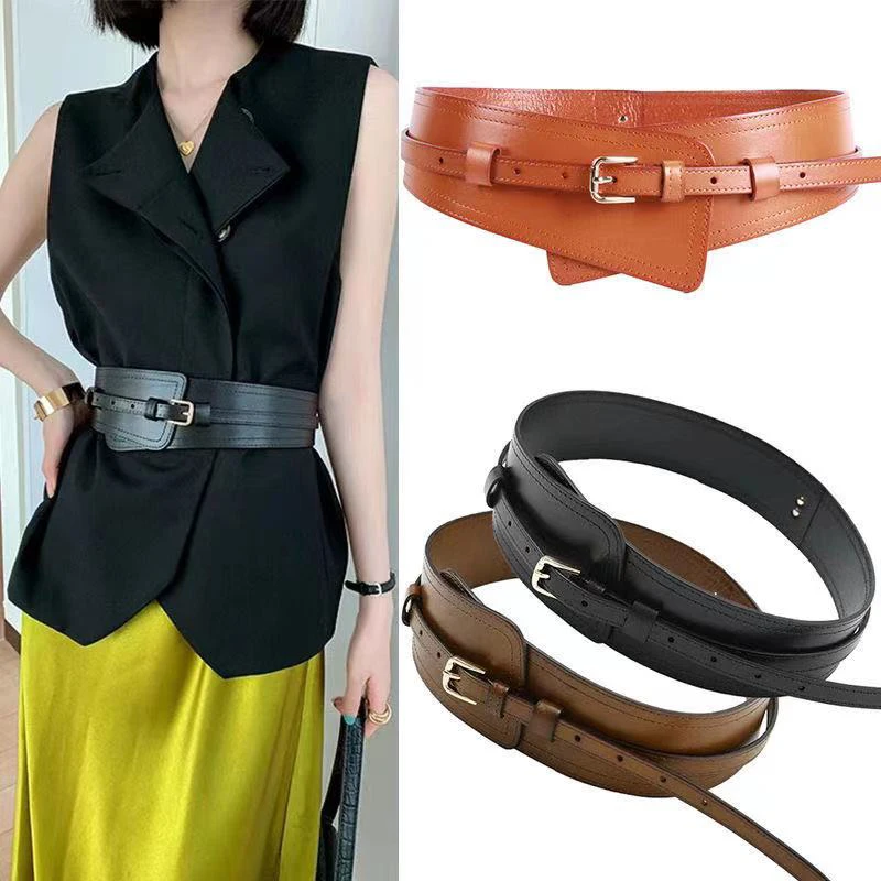 The First Layer Cowhide Wide Fashion Women's Girdle Belt Decoration Coat Suit Dress Waistband Leather Dual-Use Ladies Waistband