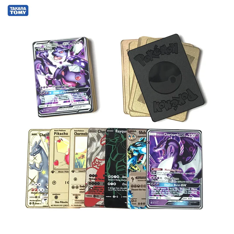 

Лидер продаж, аниме боевые карты покемона, золотая металлическая карта GX EX, коллекционная карточка Charizard Pikachu, экшн-фигурка, модель, детская и...