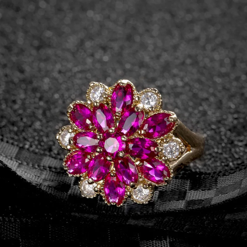 Женские кольца с розовым топазом Anillos Yuzuk обручальные цветком из стерлингового