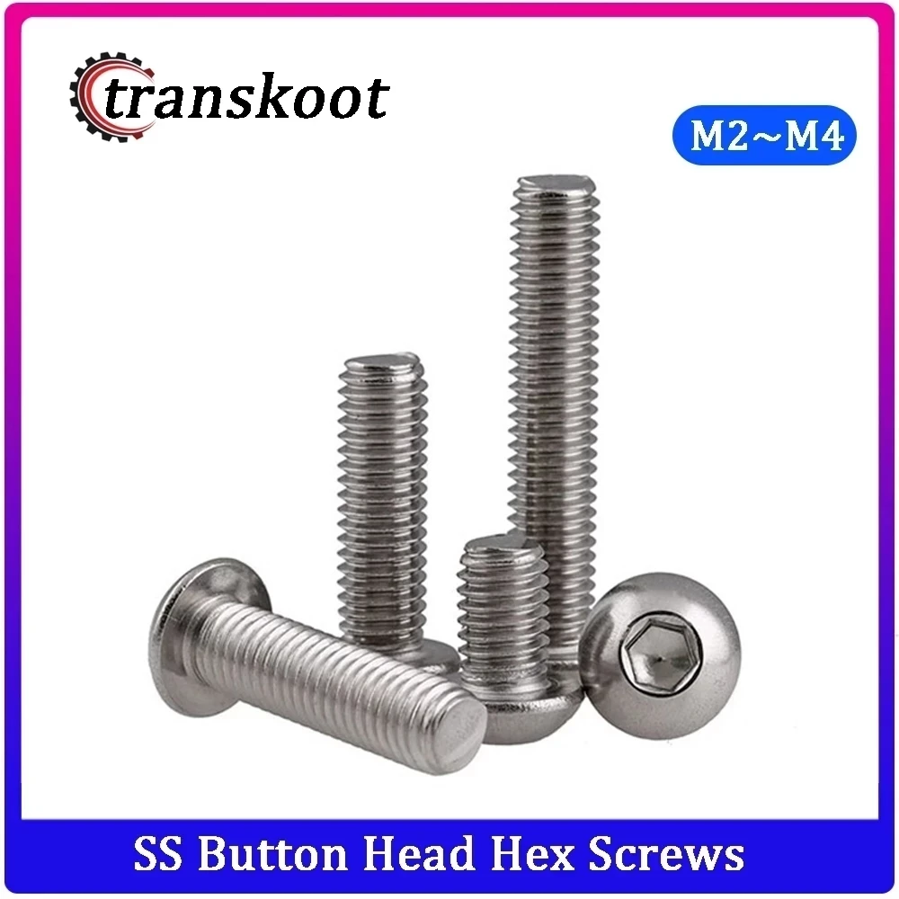 

50Pcs M2 M2.5 M3 M4 ISO7380 Stainless Steel 304 Round Head Screws Mushroom Hexagon HEX Socket Button Head Screw Bolt