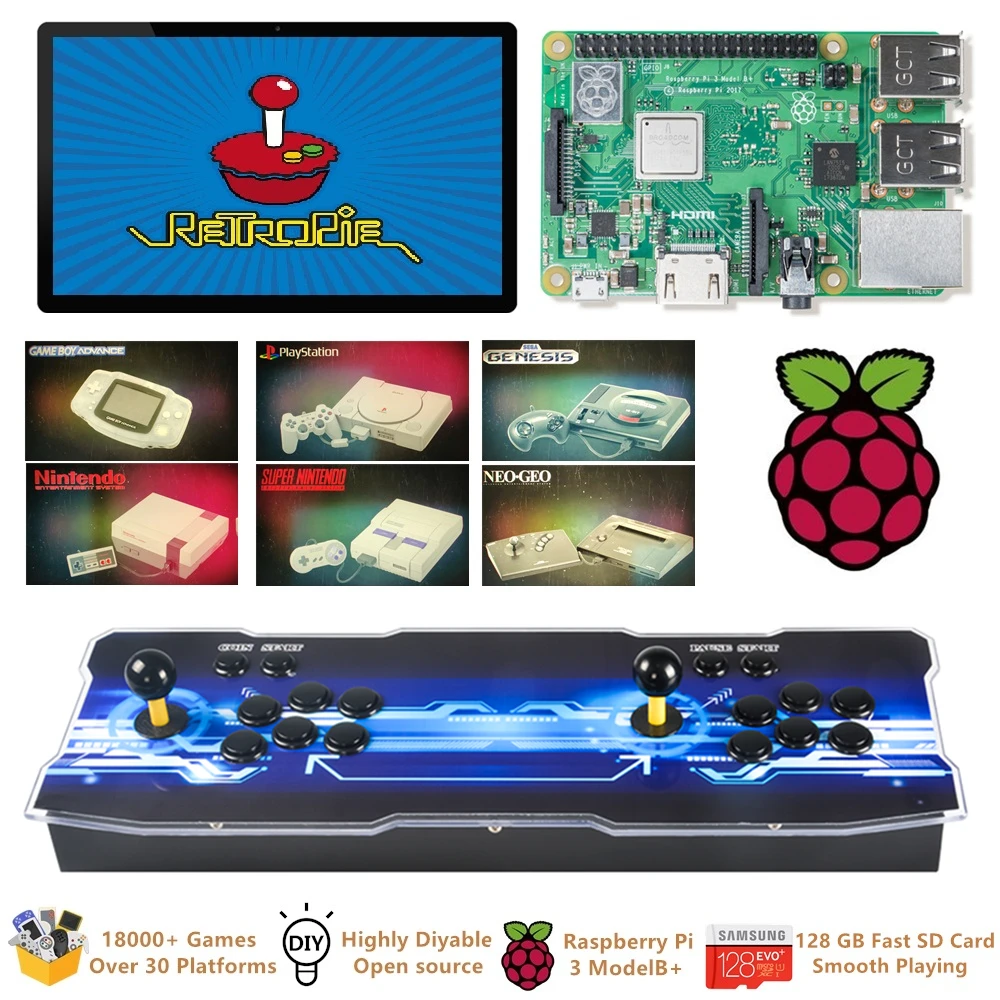 Preise Raspberry Pi 3 Modell B +(B Plus) Arcade Video Game Konsole Retropie Arcade Schrank DIY 18000 + Retro Arcade Spiele Multi Plattformen