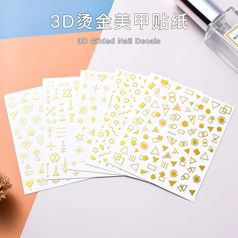 

3D позолоченные зеркальные слайдеры с геометрическим рисунком и заклепками, наклейка для ногтей, наклейка для дизайна ногтей, украшение вод...