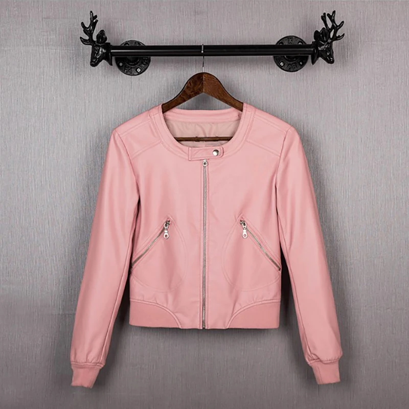 Женская куртка из искусственной кожи с круглым вырезом повседневные куртки на