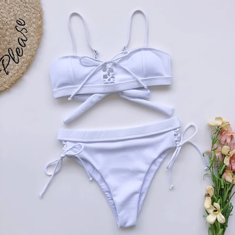 

Famaker triangle bikini 2020 mujer Halter swimsuit female biquini Bandage sexy swimwear women Swim suit High cut bathing suit