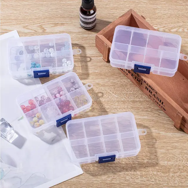 Plastic Beads Storage Containers, Adjustable Dividers Box, 10cmx17.5cm