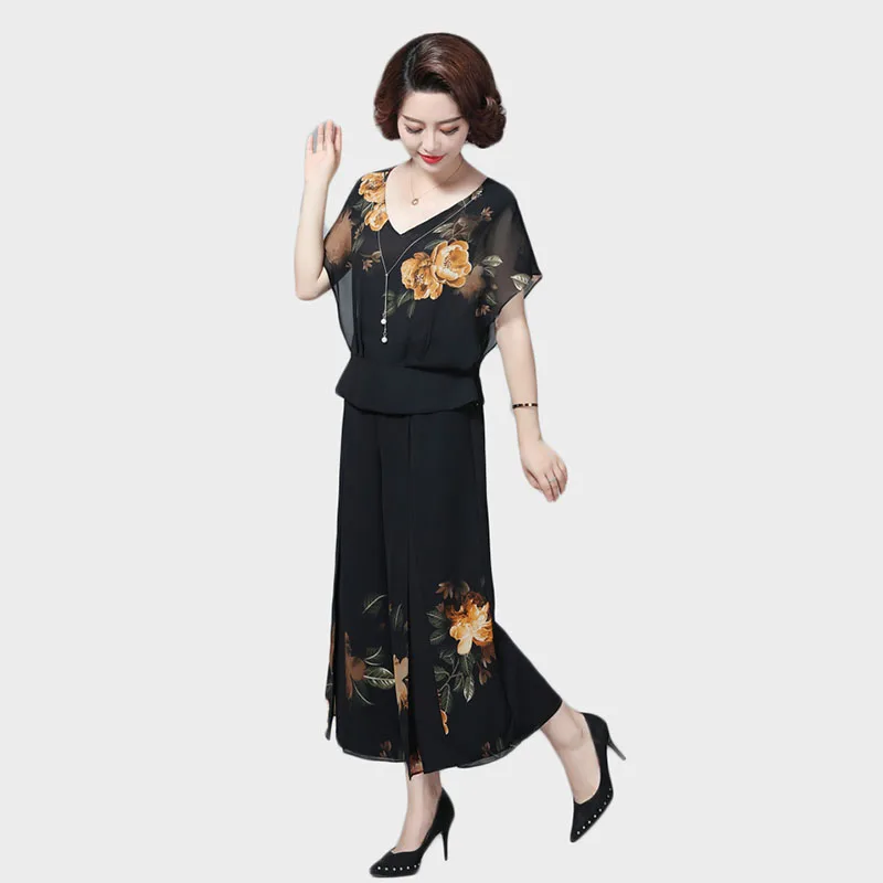

NEW Large size clothing for women Stylish clothes Oversized Lady clothes set printing summer 2 piece set Chiffon Top + pants 110