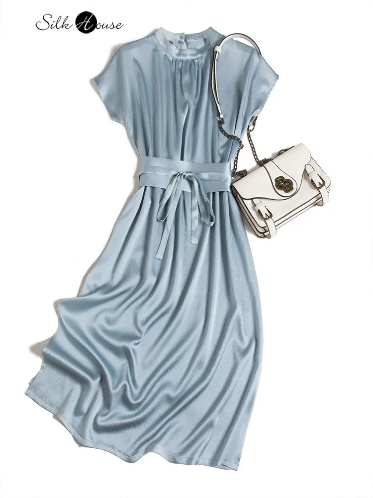 

Женское атласное платье средней длины, платье из шелка тутового шелкопряда с жемчужинами, лето 2021